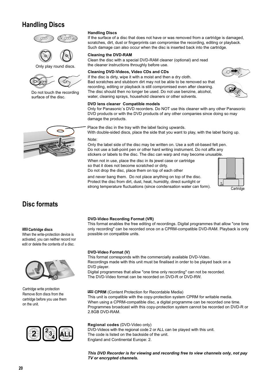 Seite20, Handling discs, Disc formats | Panasonic DMR-ES20DEB User Manual | Page 20 / 56