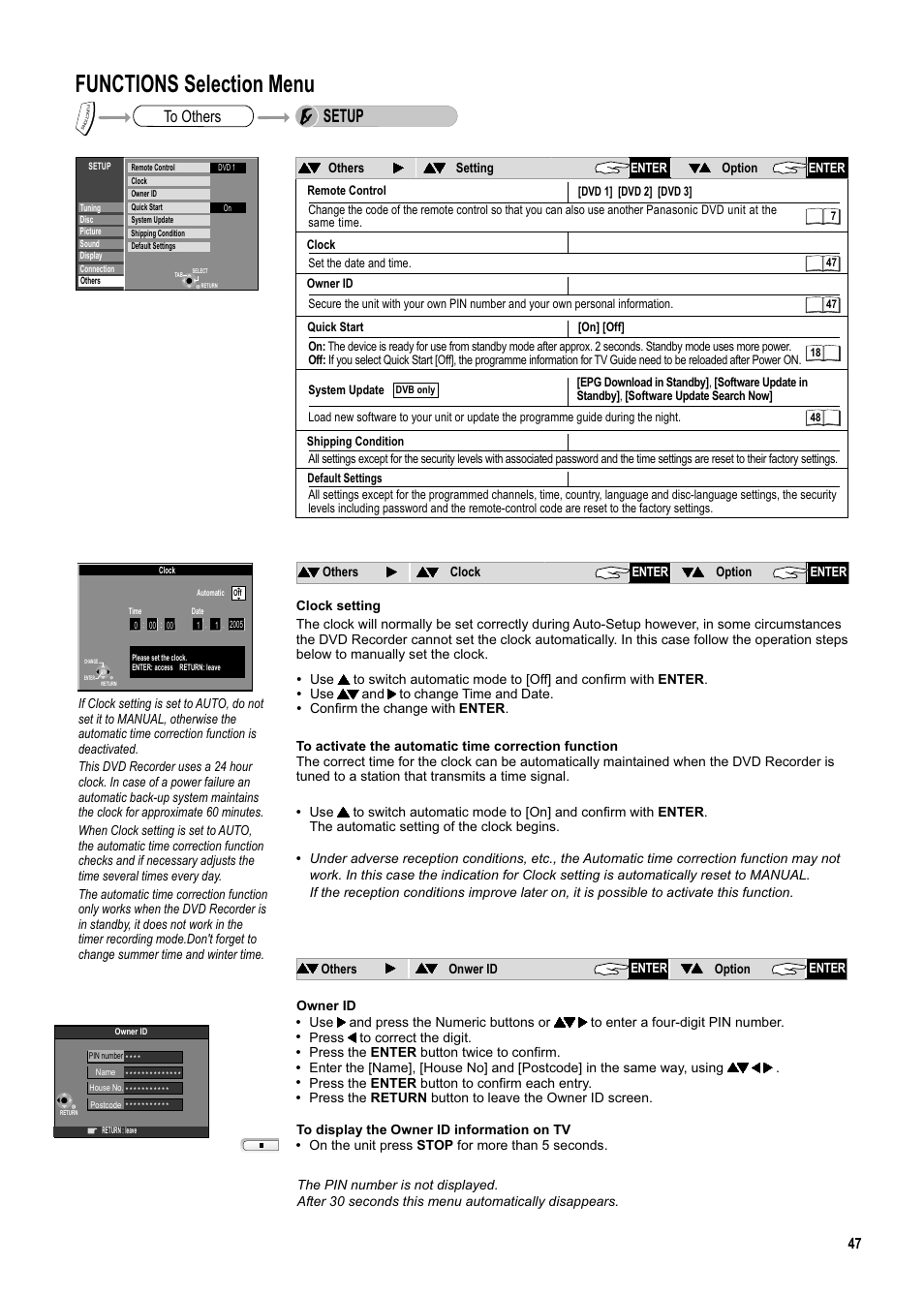 Seite47, Functions selection menu, Setup | Panasonic DMR-ES20DEB User Manual | Page 47 / 56