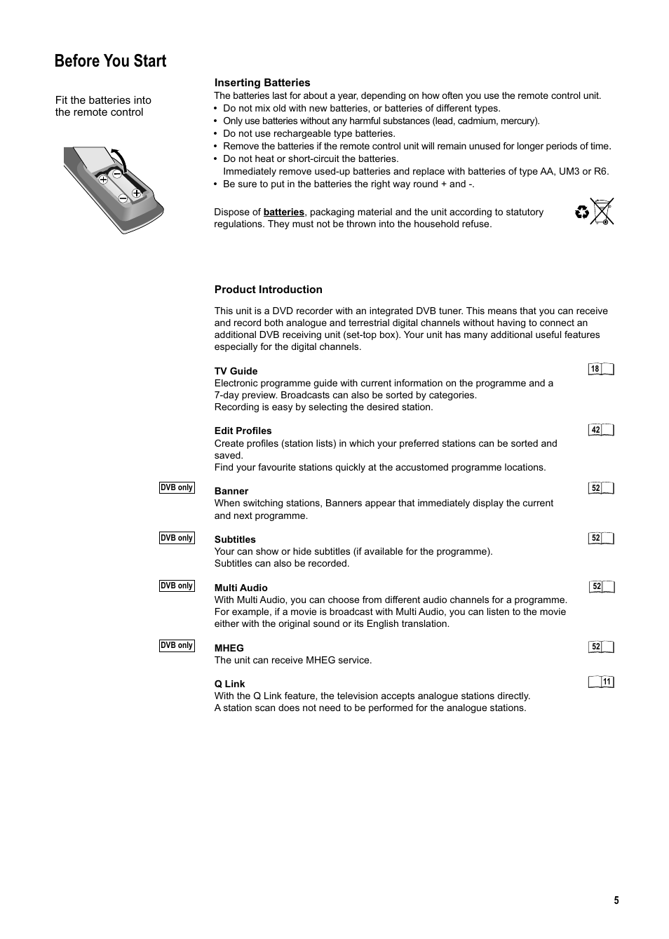 Seite5, Before you start | Panasonic DMR-ES20DEB User Manual | Page 5 / 56