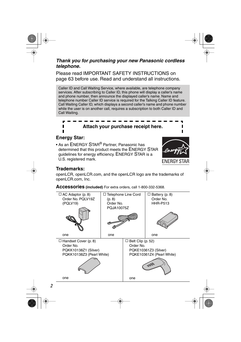 Panasonic KX TG2258PW User Manual | Page 2 / 72