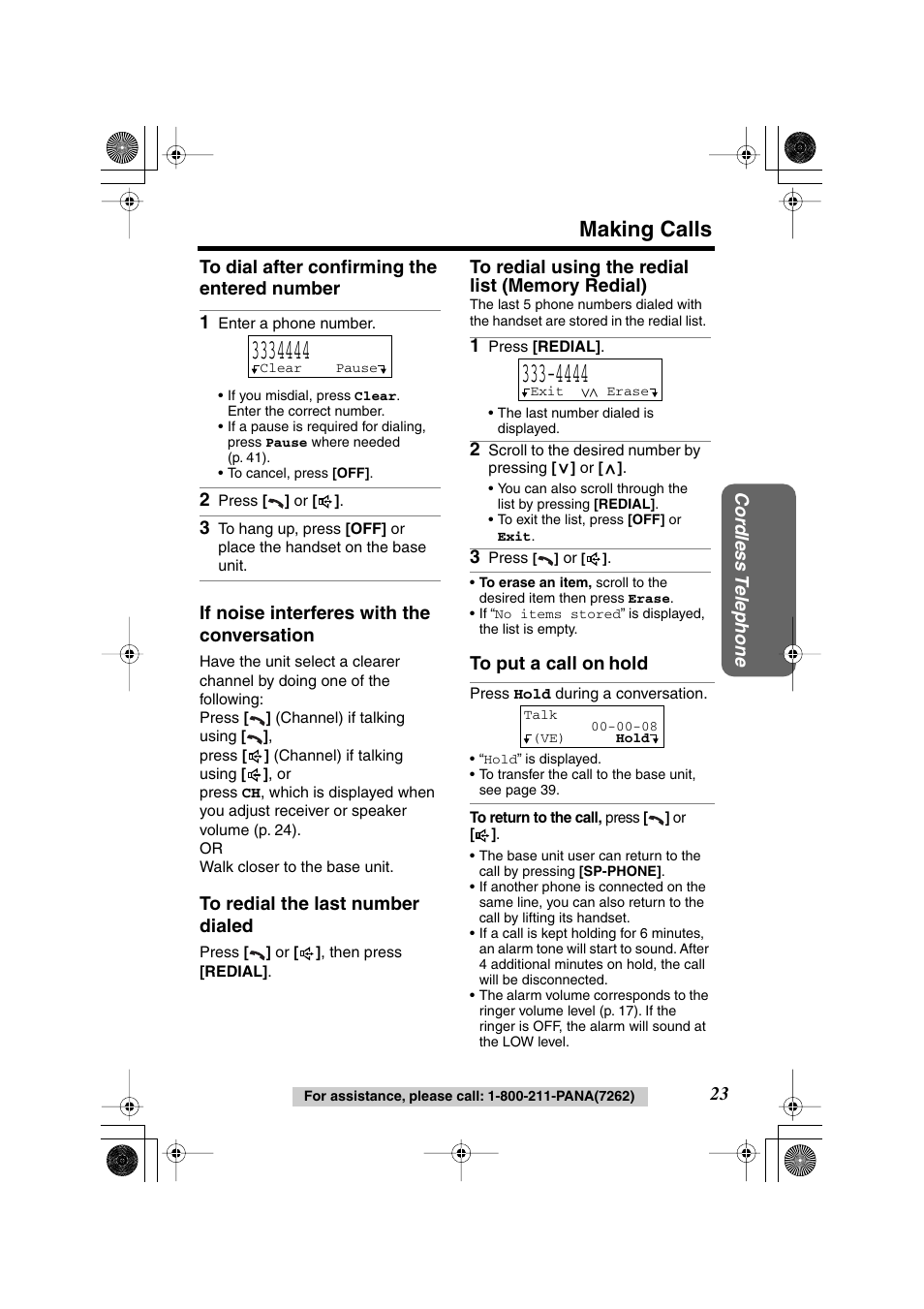 Making calls | Panasonic KX TG2258PW User Manual | Page 23 / 72