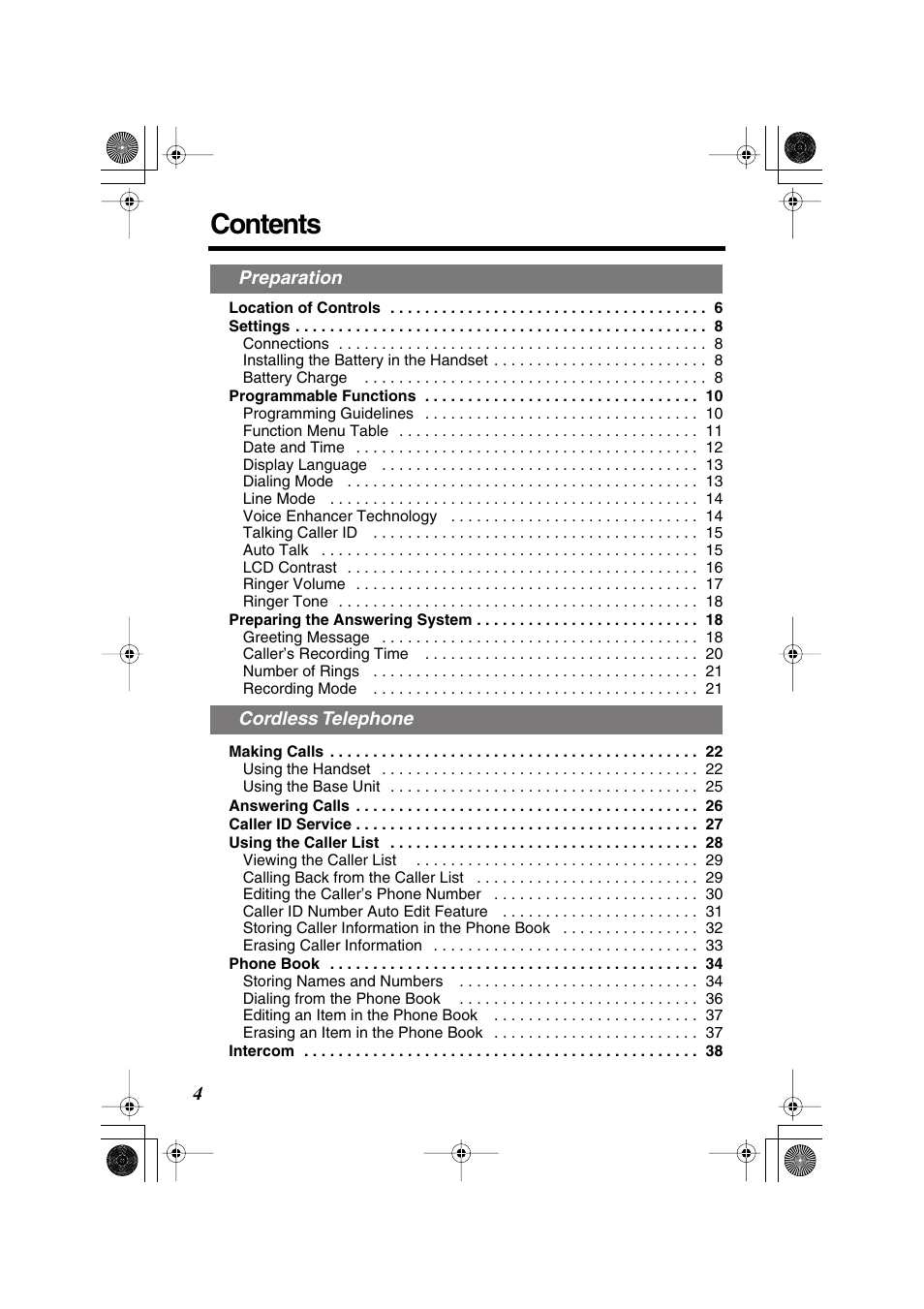 Panasonic KX TG2258PW User Manual | Page 4 / 72