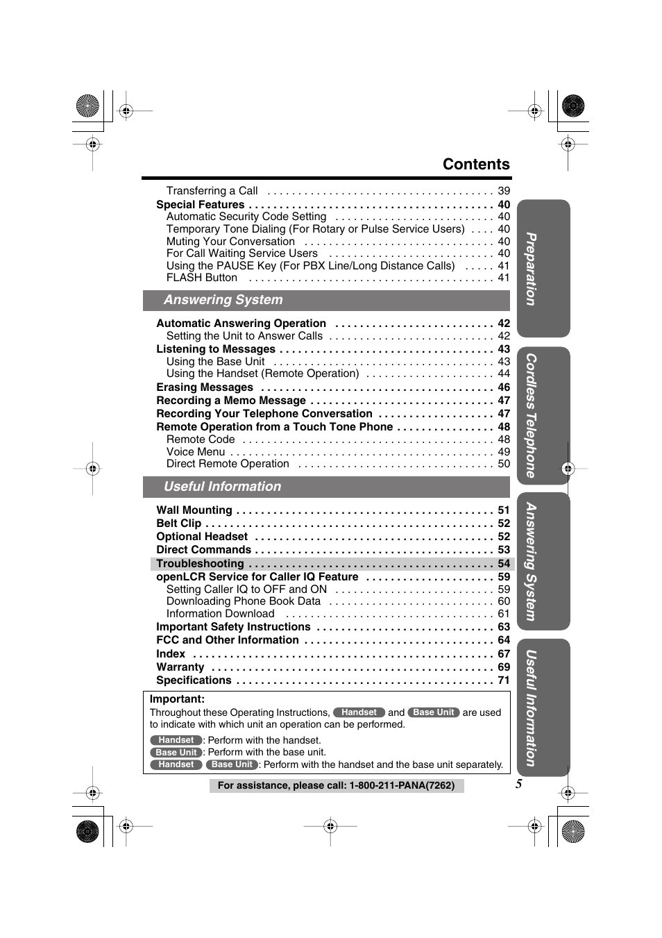Panasonic KX TG2258PW User Manual | Page 5 / 72