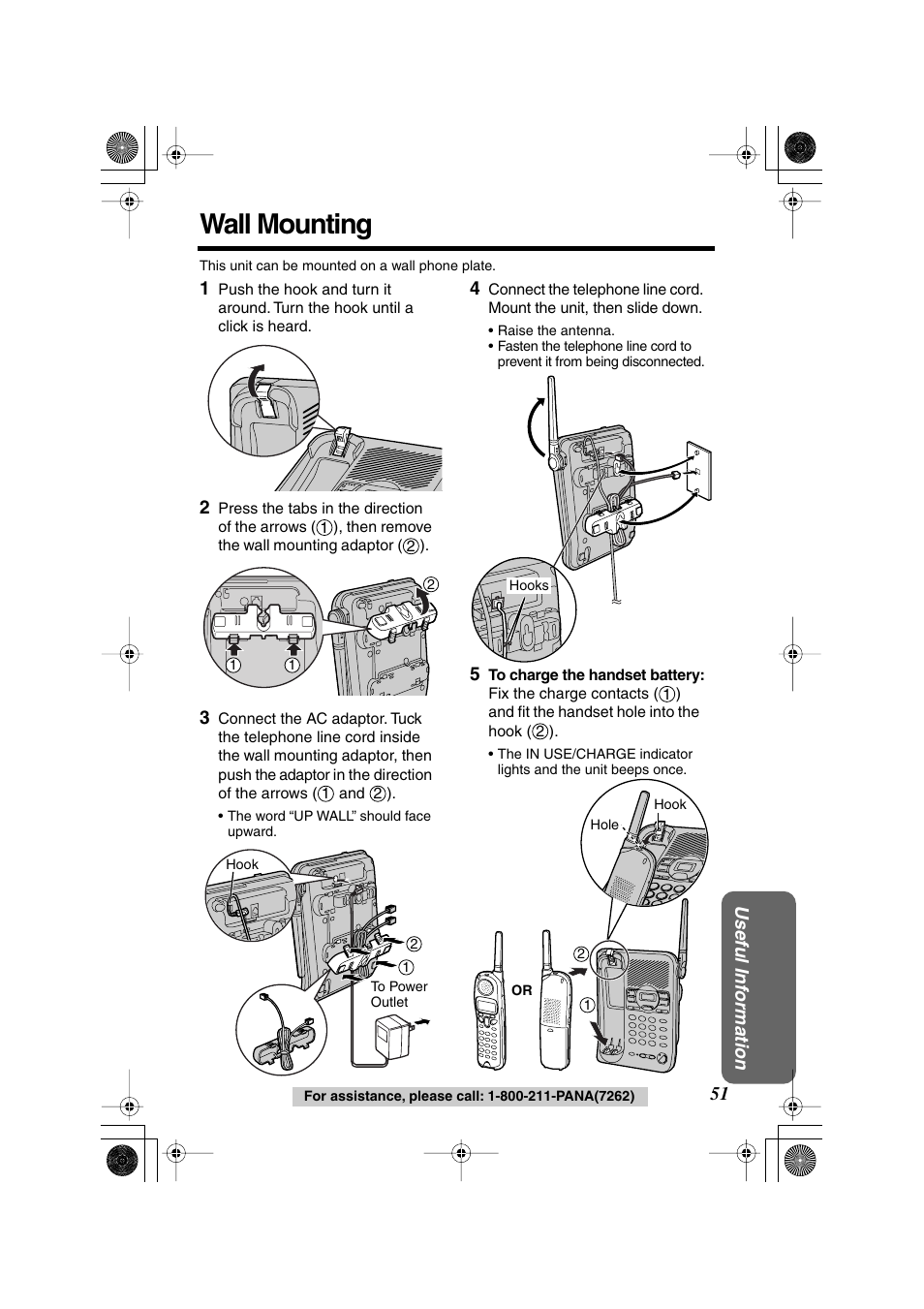Useful information, Wall mounting | Panasonic KX TG2258PW User Manual | Page 51 / 72