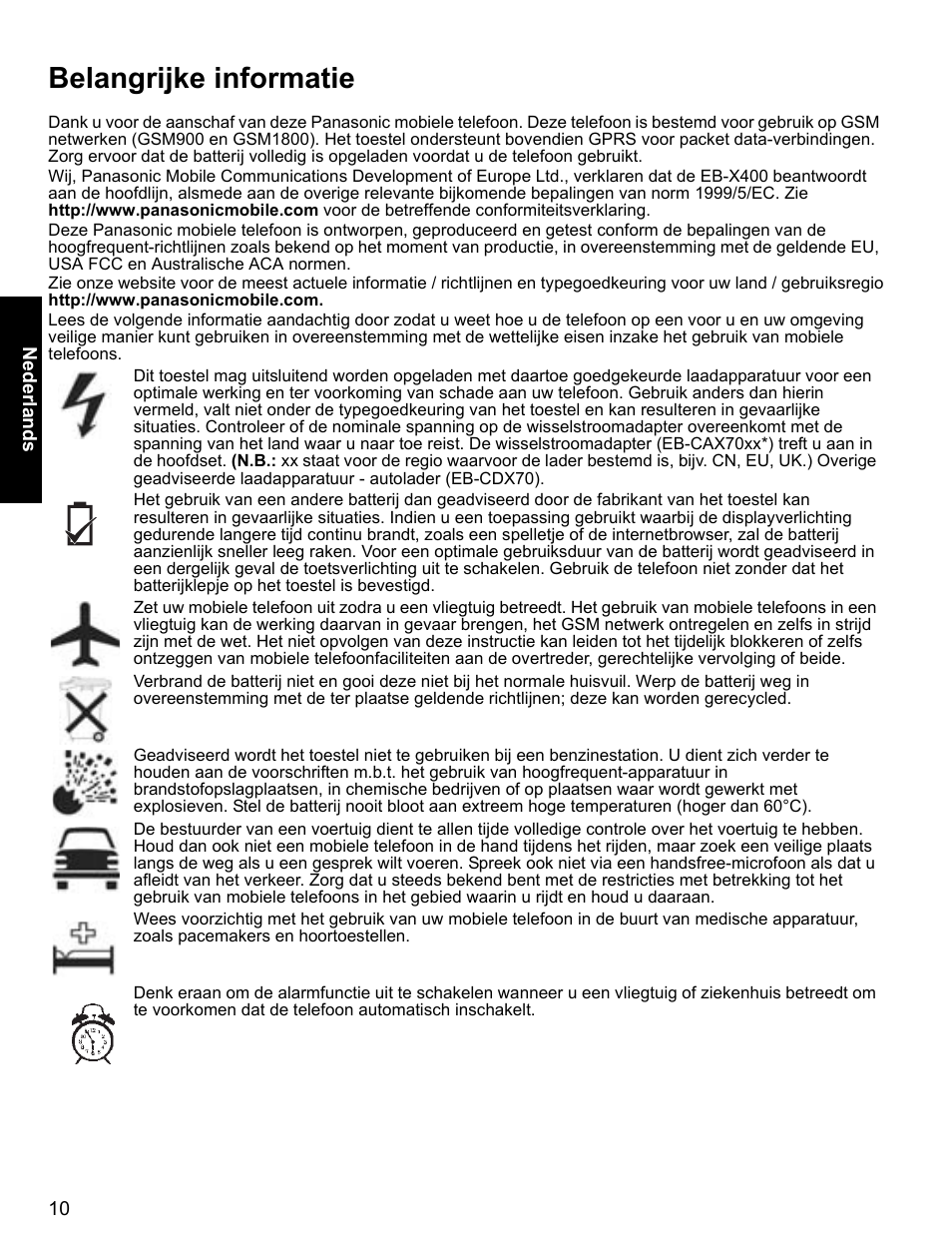 Belangrijke informatie | Panasonic EB-X400 User Manual | Page 11 / 45