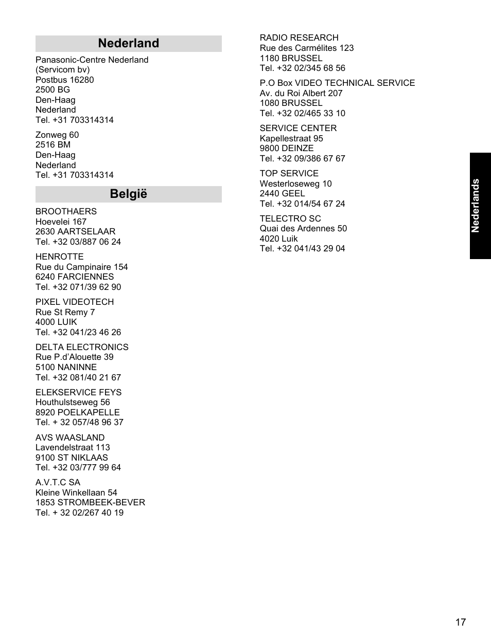 Nederland belgië | Panasonic EB-X400 User Manual | Page 18 / 45