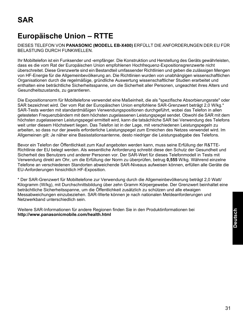 Europäische union - rtte, Sar europäische union – rtte | Panasonic EB-X400 User Manual | Page 32 / 45