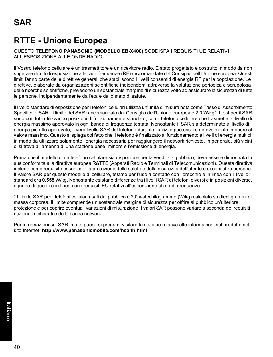 Rtte - unione europea, Sar rtte - unione europea | Panasonic EB-X400 User Manual | Page 41 / 45