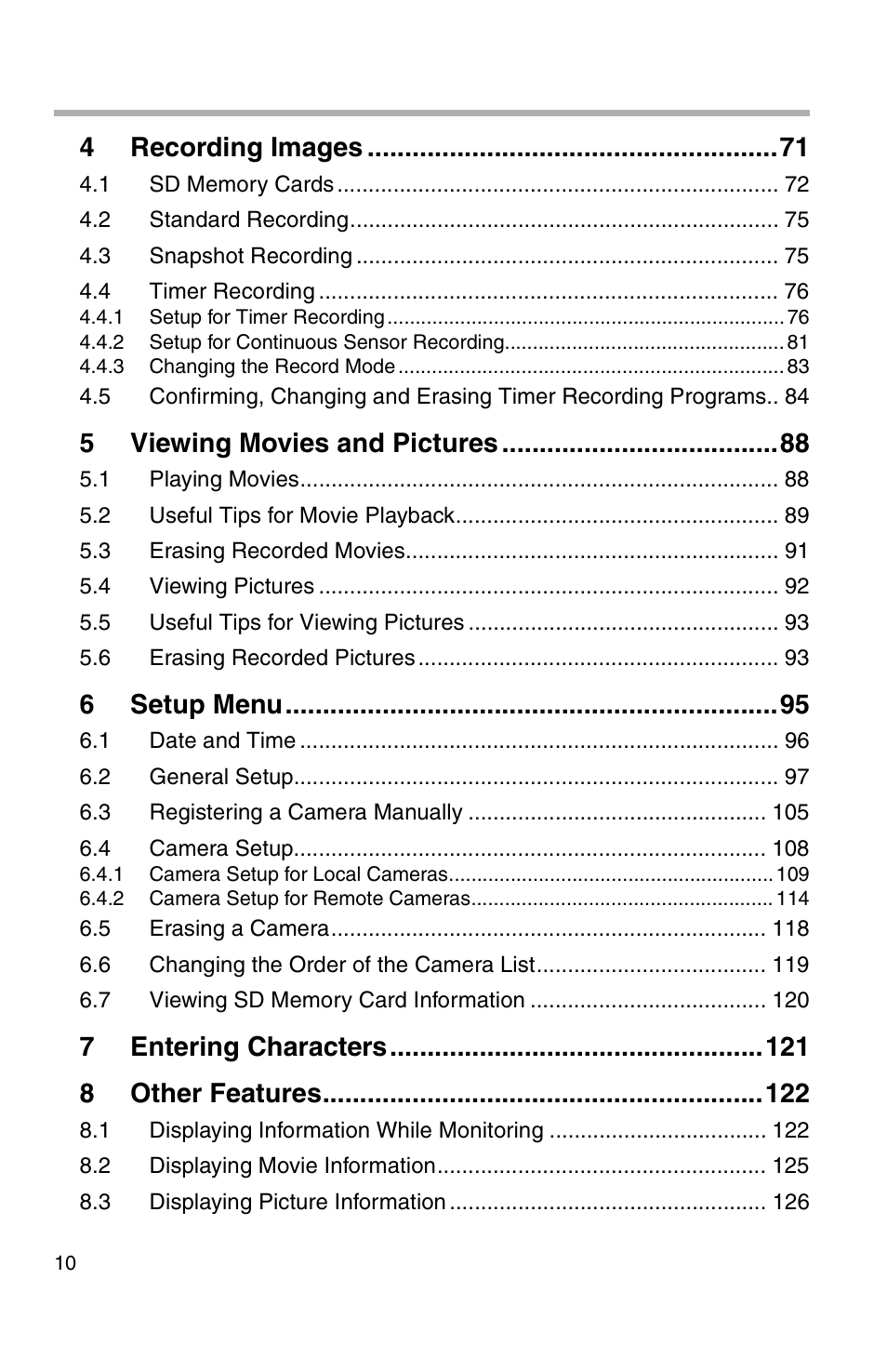 4recording images, 5viewing movies and pictures, 6setup menu | 7entering characters 8 other features | Panasonic BL-WV10A User Manual | Page 10 / 184