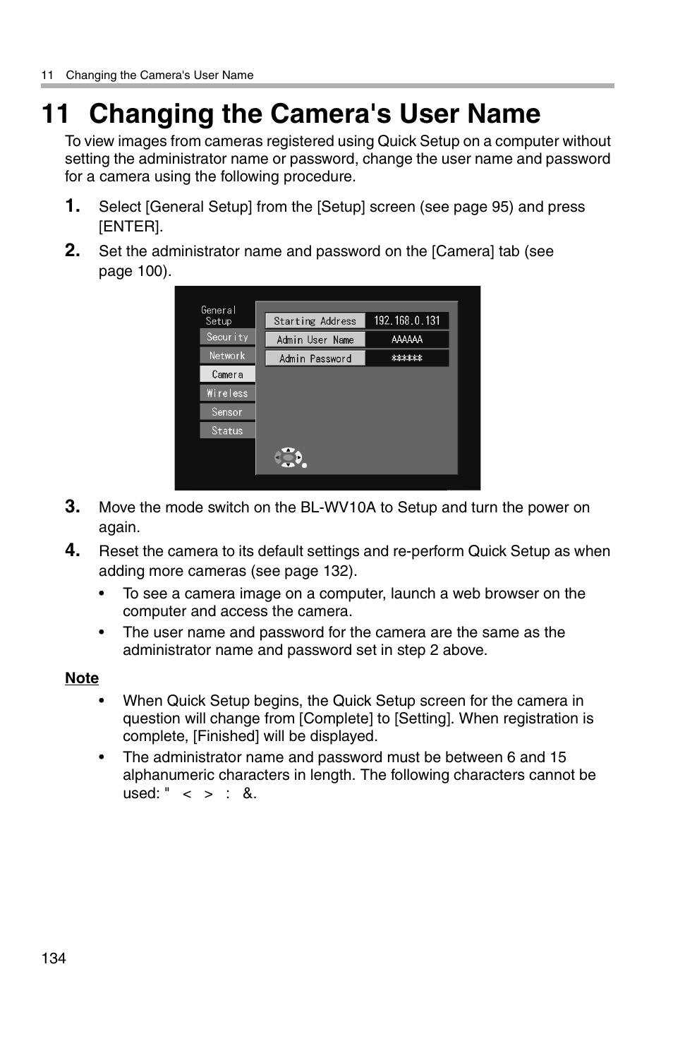11 changing the camera's user name | Panasonic BL-WV10A User Manual | Page 134 / 184
