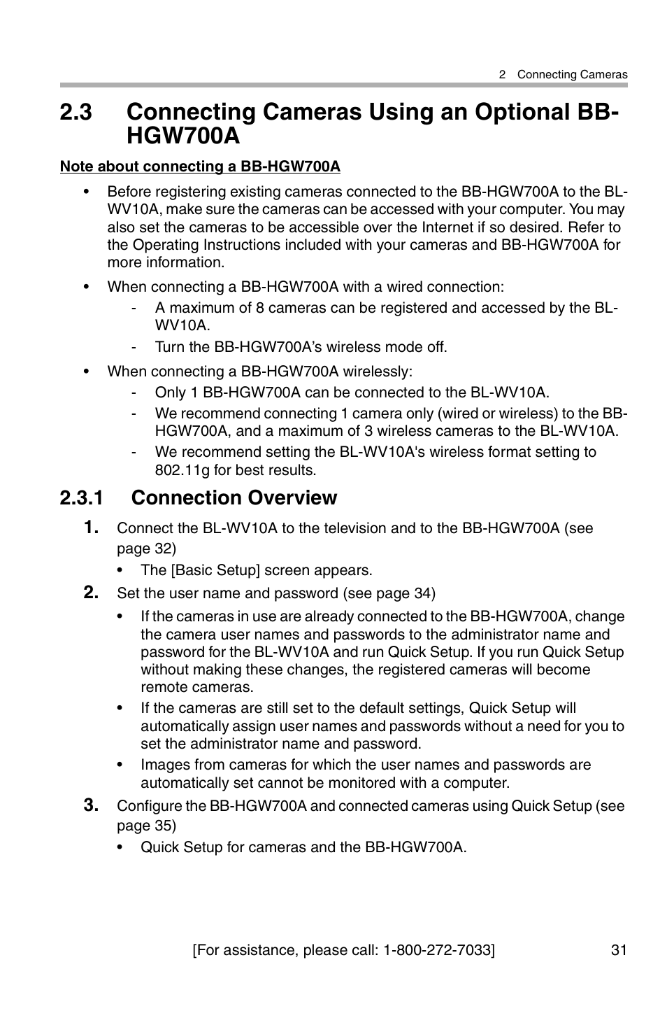 3 connecting cameras using an optional bb- hgw700a, 1 connection overview | Panasonic BL-WV10A User Manual | Page 31 / 184