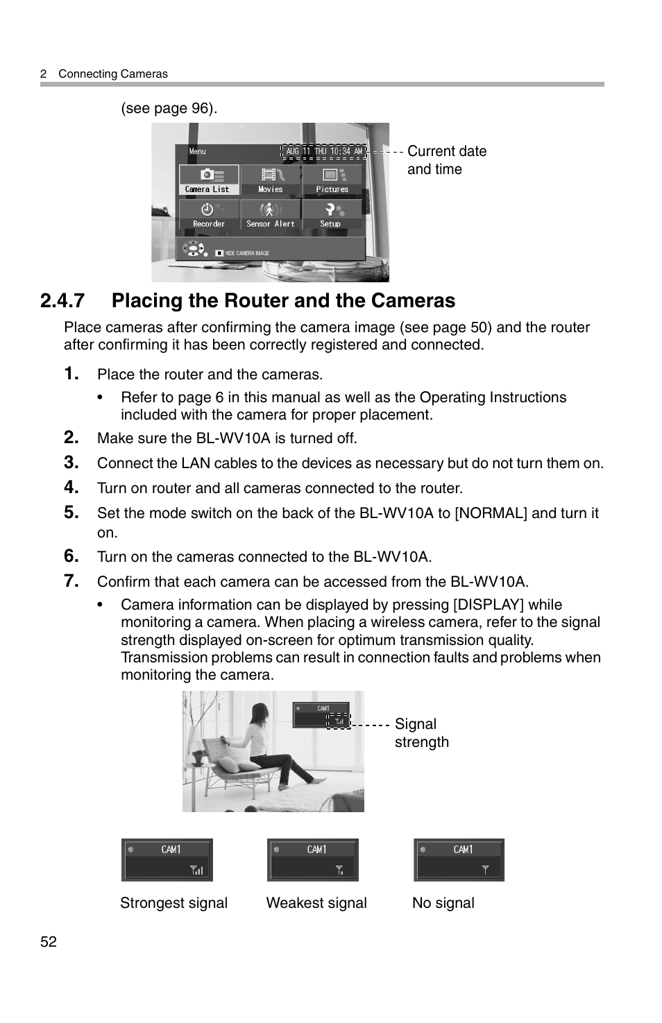 7 placing the router and the cameras | Panasonic BL-WV10A User Manual | Page 52 / 184