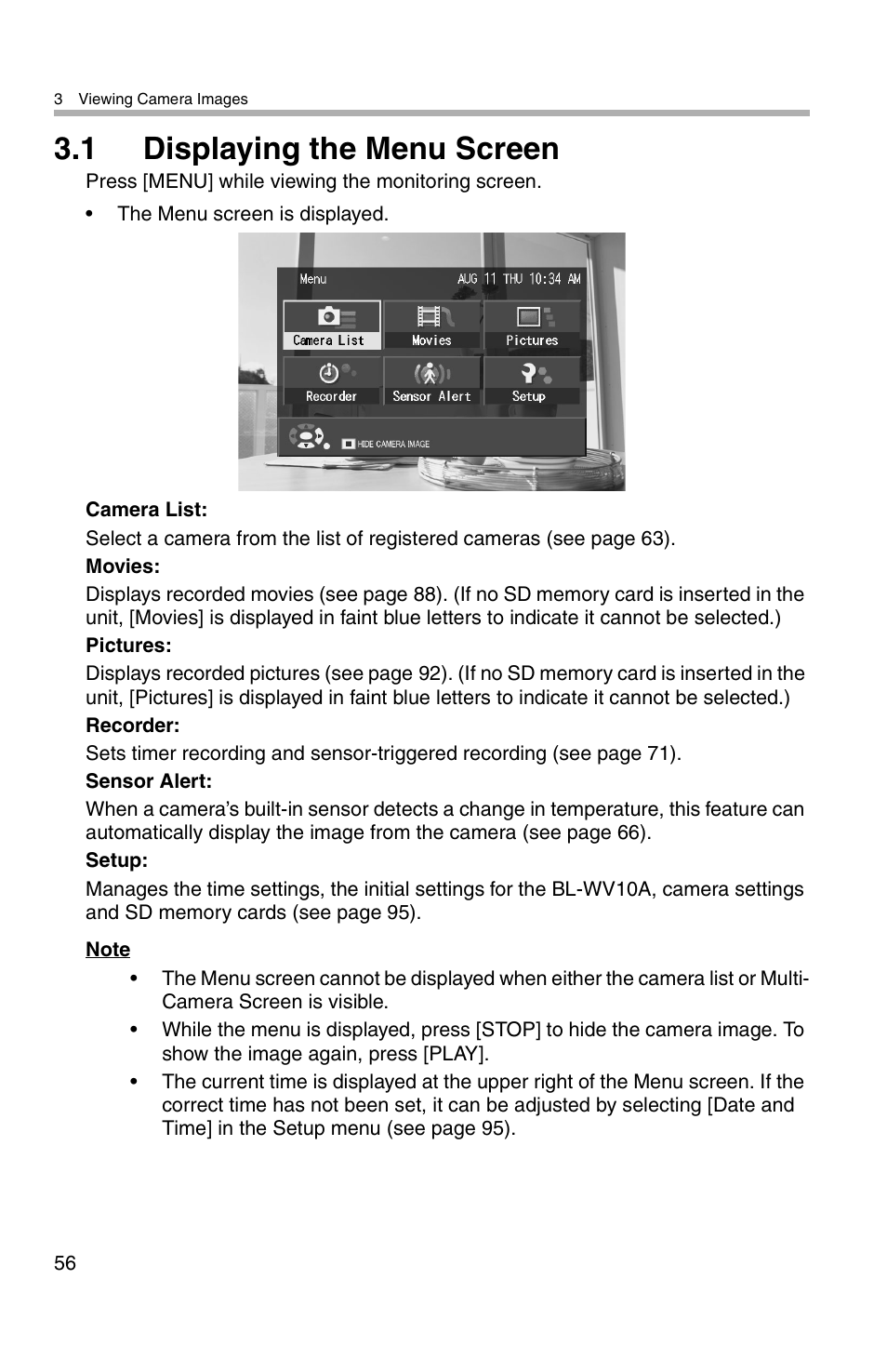 1 displaying the menu screen | Panasonic BL-WV10A User Manual | Page 56 / 184