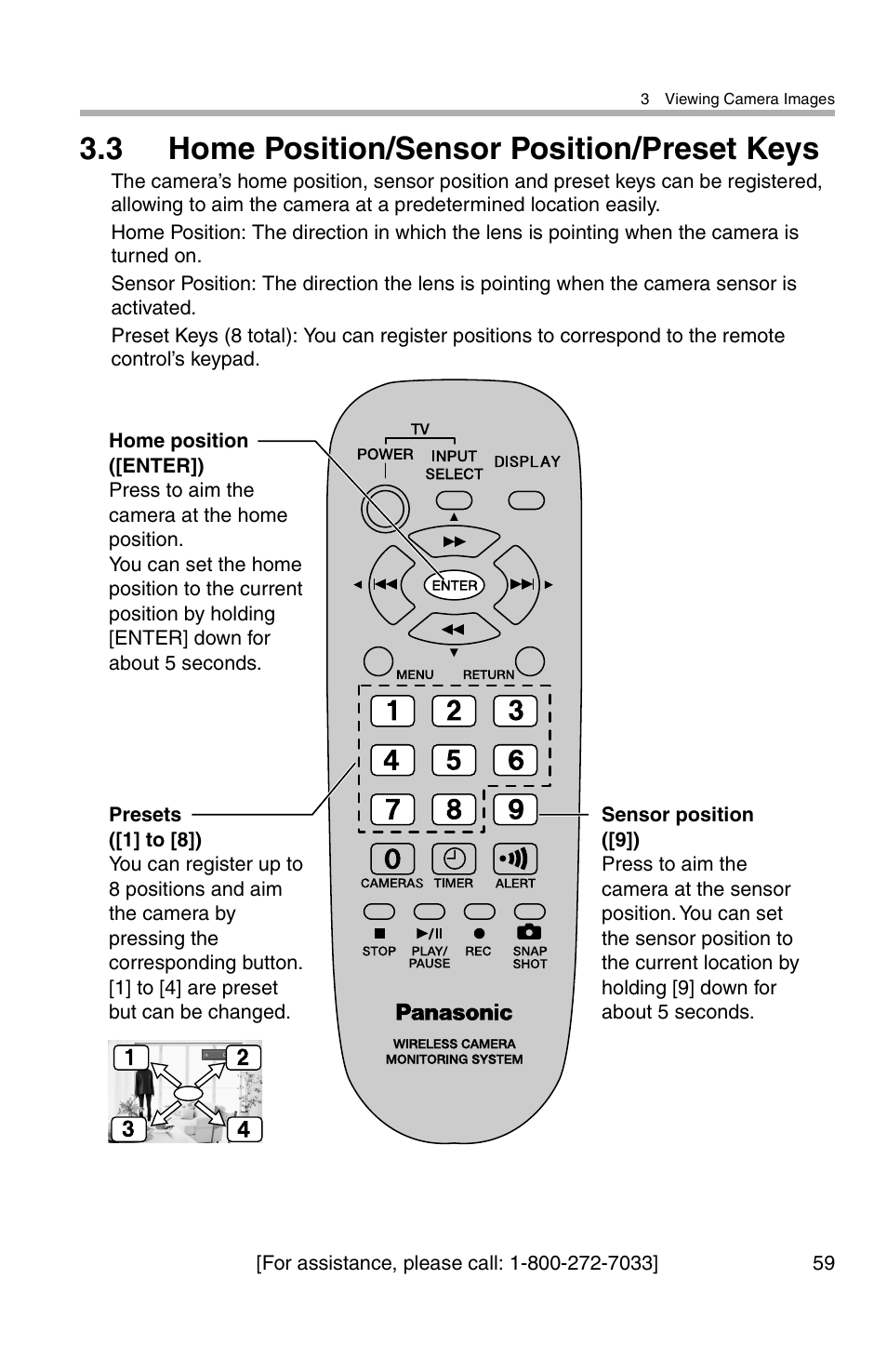 3 home position/sensor position/preset keys | Panasonic BL-WV10A User Manual | Page 59 / 184