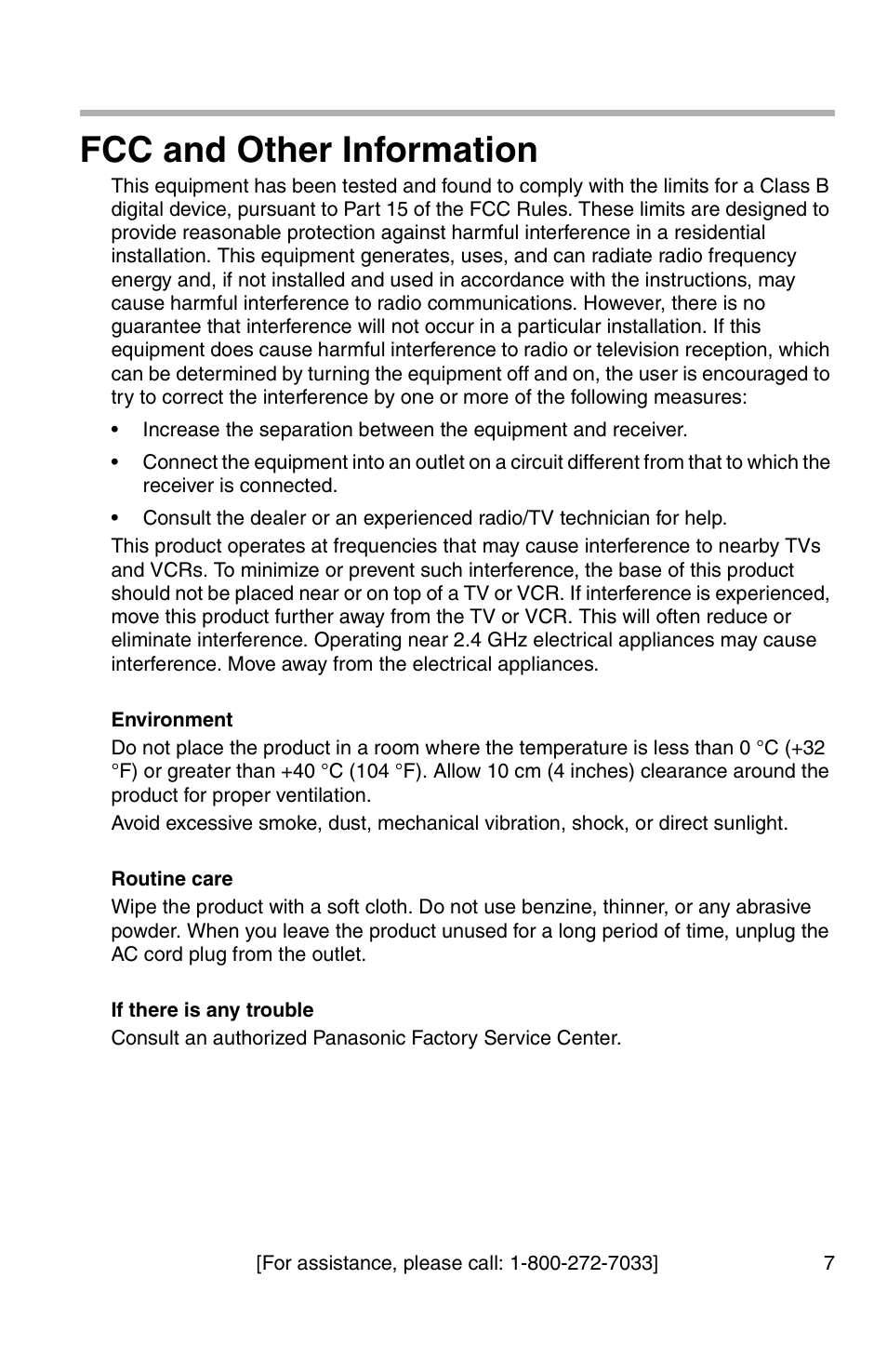 Fcc and other information | Panasonic BL-WV10A User Manual | Page 7 / 184