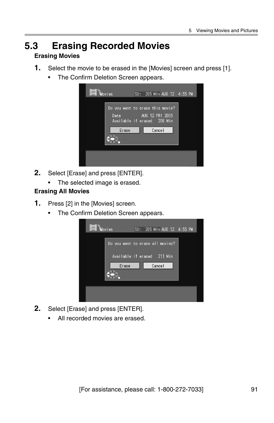 3 erasing recorded movies | Panasonic BL-WV10A User Manual | Page 91 / 184
