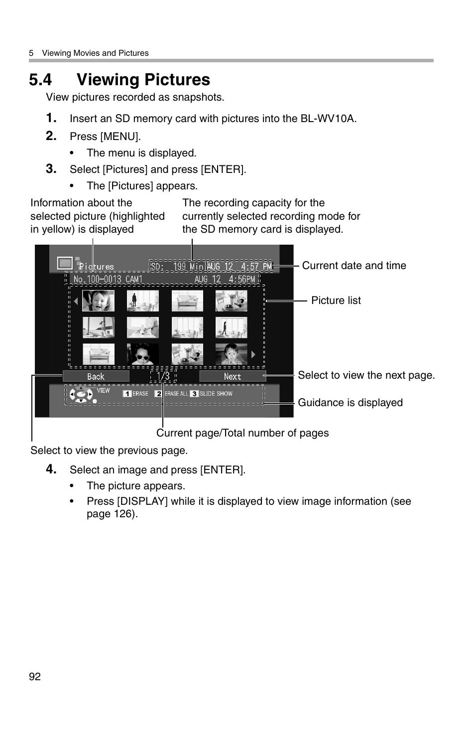 4 viewing pictures | Panasonic BL-WV10A User Manual | Page 92 / 184