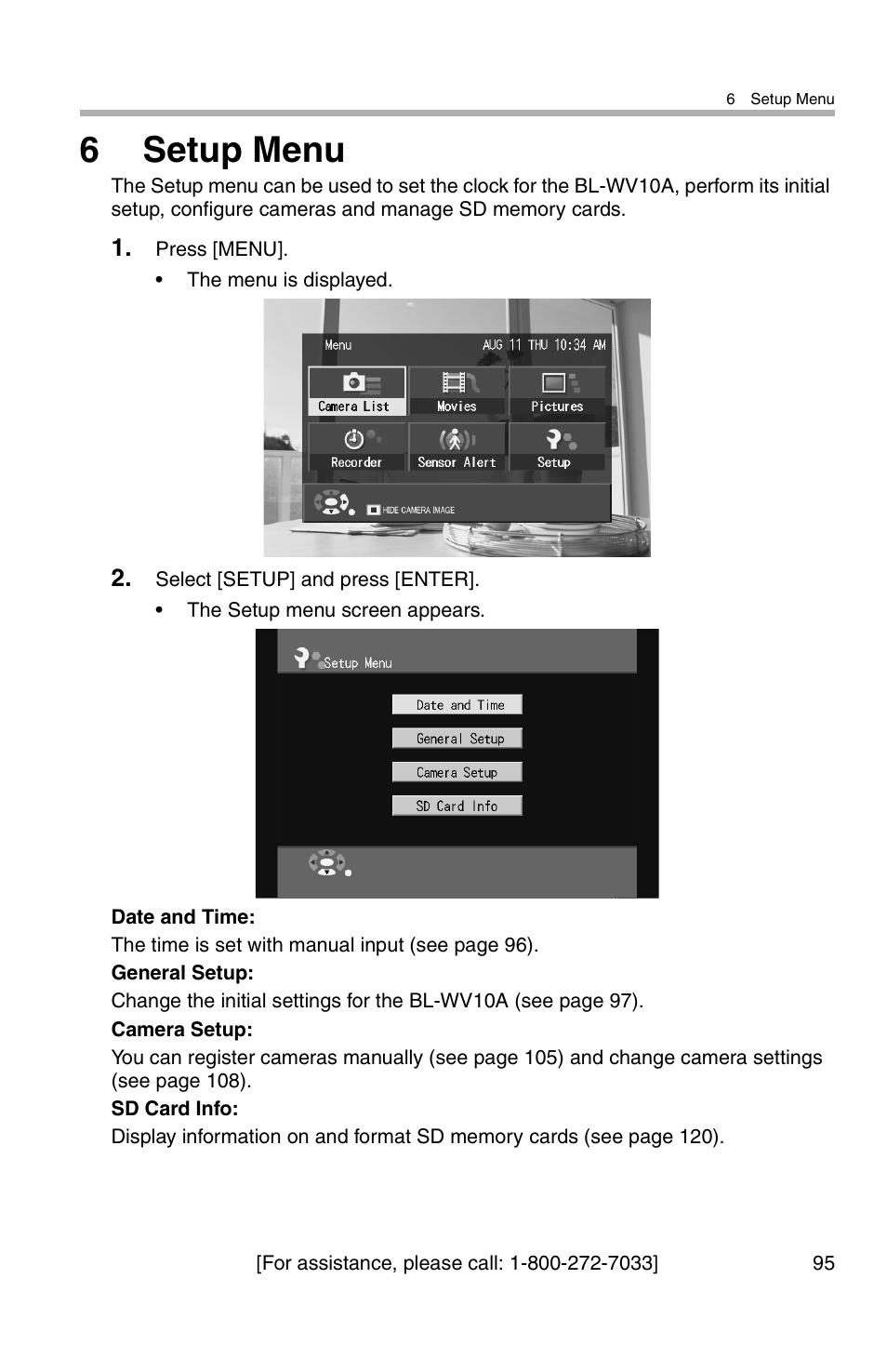 6setup menu | Panasonic BL-WV10A User Manual | Page 95 / 184