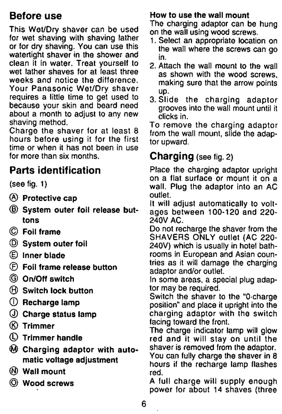 Before use, Parts identification | Panasonic ES762 User Manual | Page 6 / 20