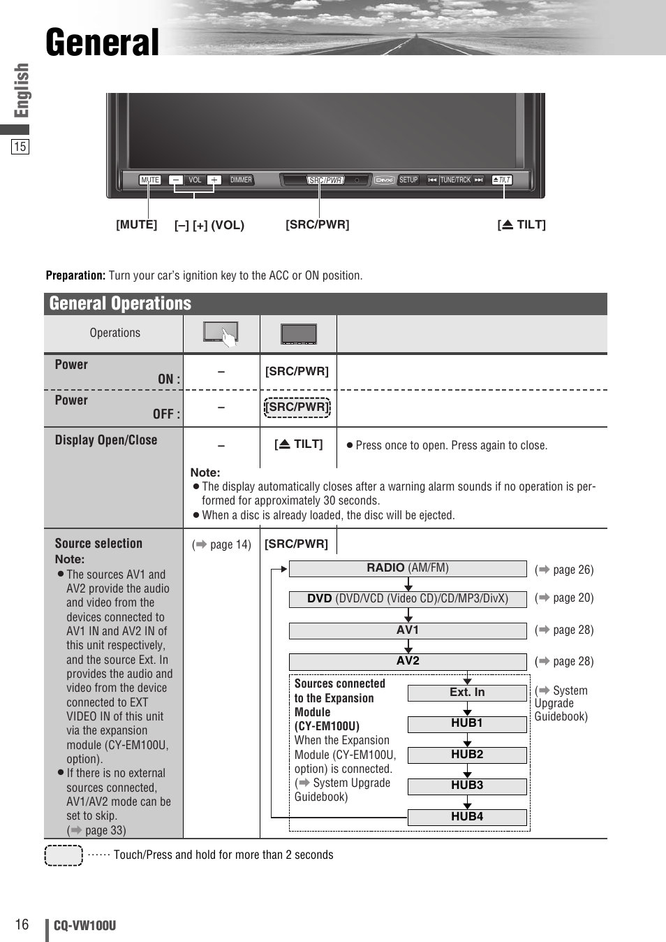 General, English, General operations | Panasonic CQ-VW100U User Manual | Page 16 / 48