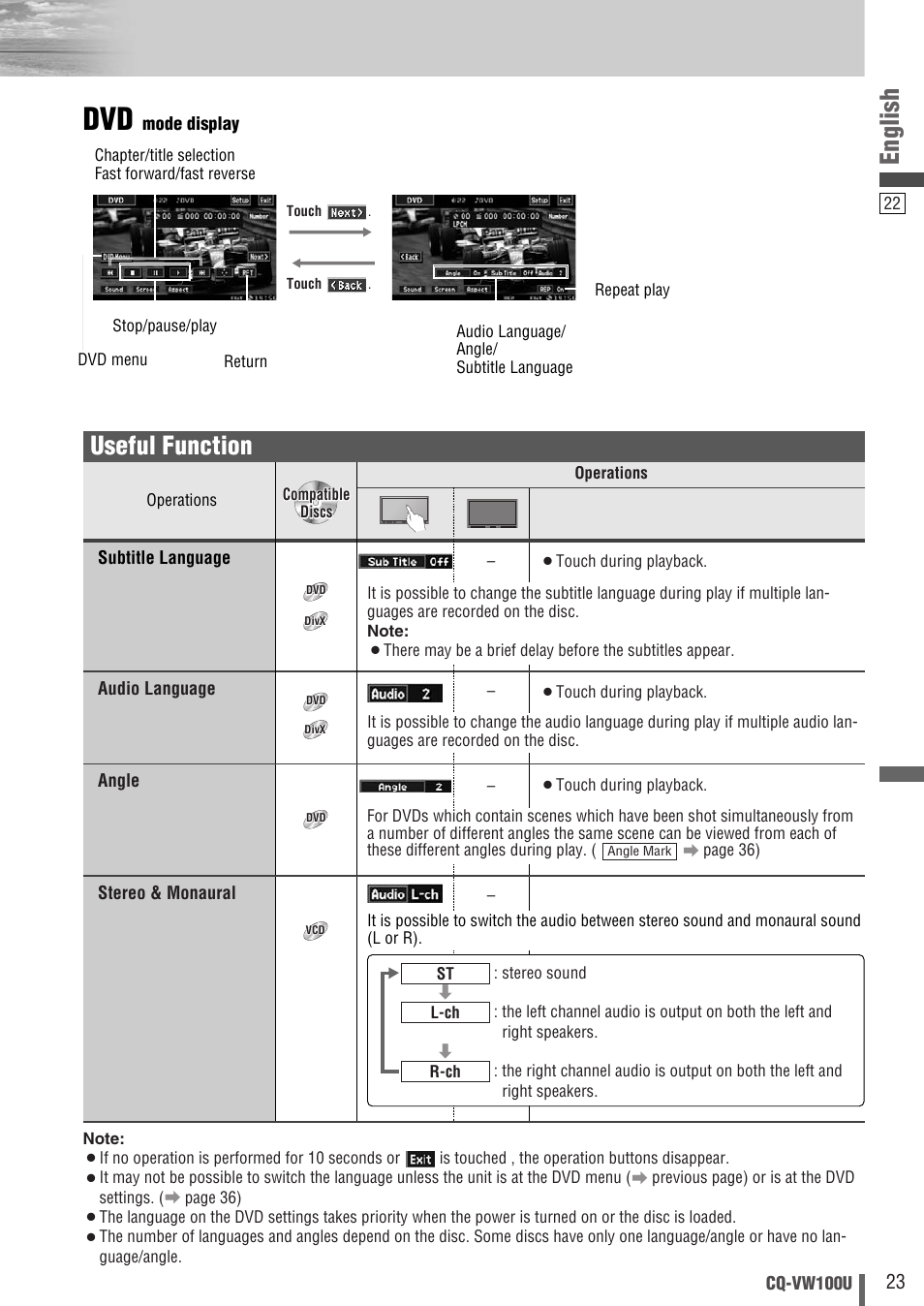 English, Useful function | Panasonic CQ-VW100U User Manual | Page 23 / 48