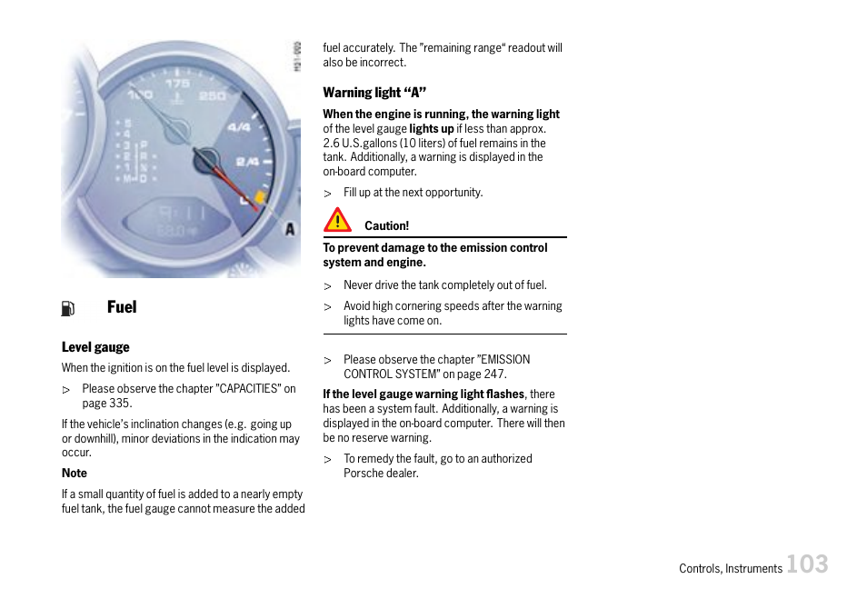 Fuel | Porsche 911 Carrera User Manual | Page 105 / 355