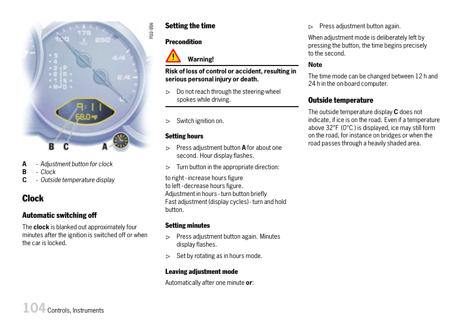 Clock | Porsche 911 Carrera User Manual | Page 106 / 355