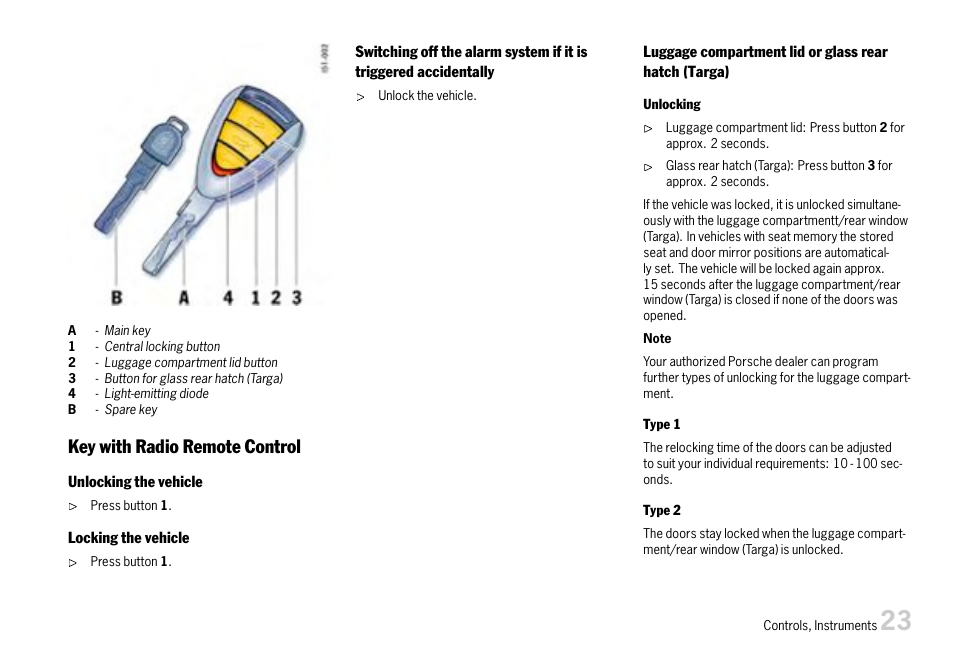 Key with radio remote control | Porsche 911 Carrera User Manual | Page 25 / 355