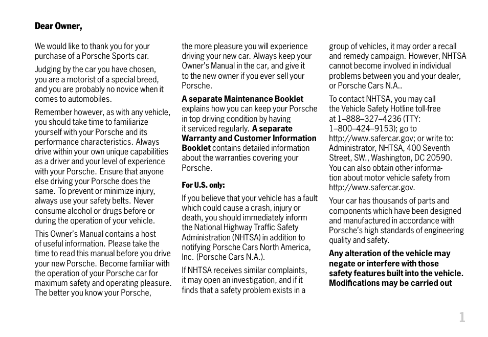 Dear owner | Porsche 911 Carrera User Manual | Page 3 / 355