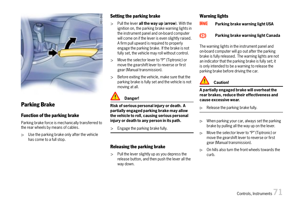 Parking brake | Porsche 911 Carrera User Manual | Page 73 / 355