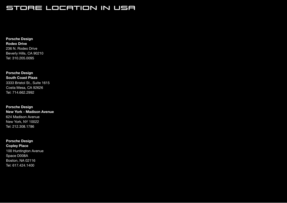 Store location in usa | Porsche 9100 User Manual | Page 12 / 14