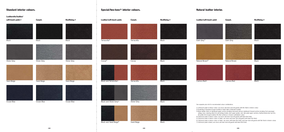 Standard interior colours, Special /two-tone, Interior colours | Natural leather interior | Porsche 911 User Manual | Page 68 / 87