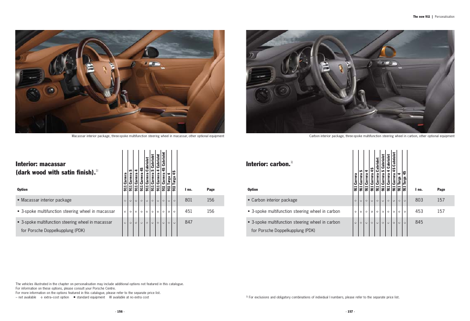 Interior: macassar (dark wood with satin finish), Interior: carbon | Porsche 911 User Manual | Page 74 / 87