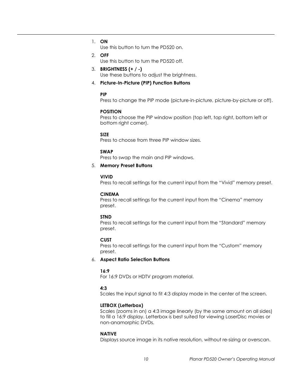 Prel imina ry | Planar FULL-HD PD520 User Manual | Page 22 / 66