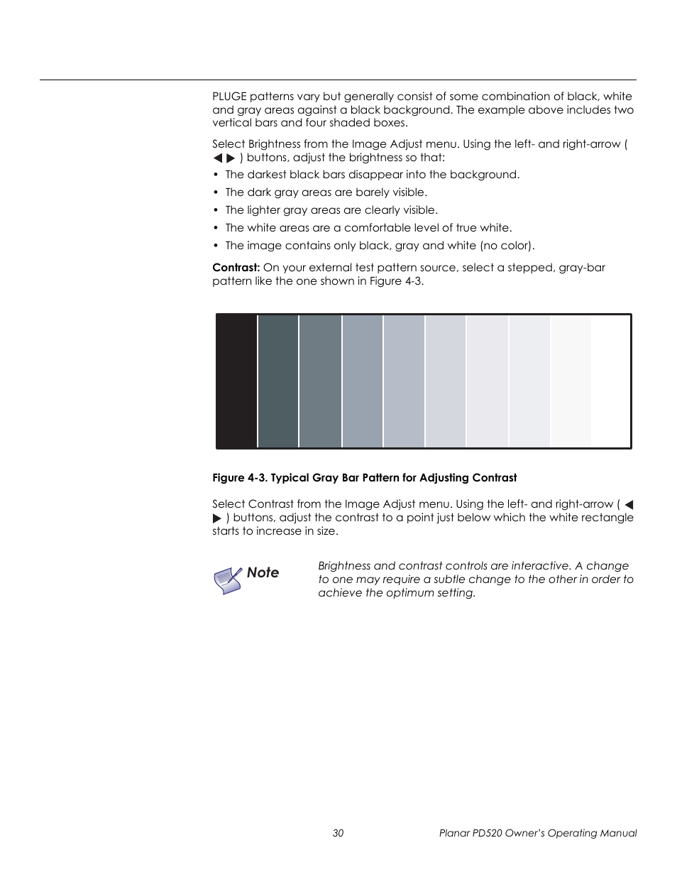 Contrast, 3. typical gray bar pattern for adjusting contrast, Prel imina ry | Planar FULL-HD PD520 User Manual | Page 42 / 66