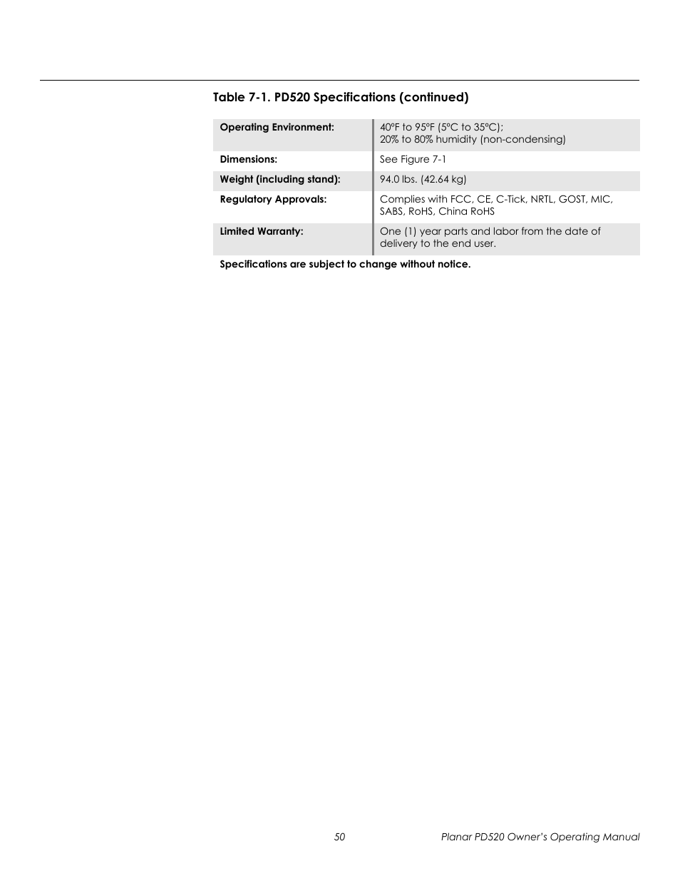 Prel imina ry | Planar FULL-HD PD520 User Manual | Page 62 / 66
