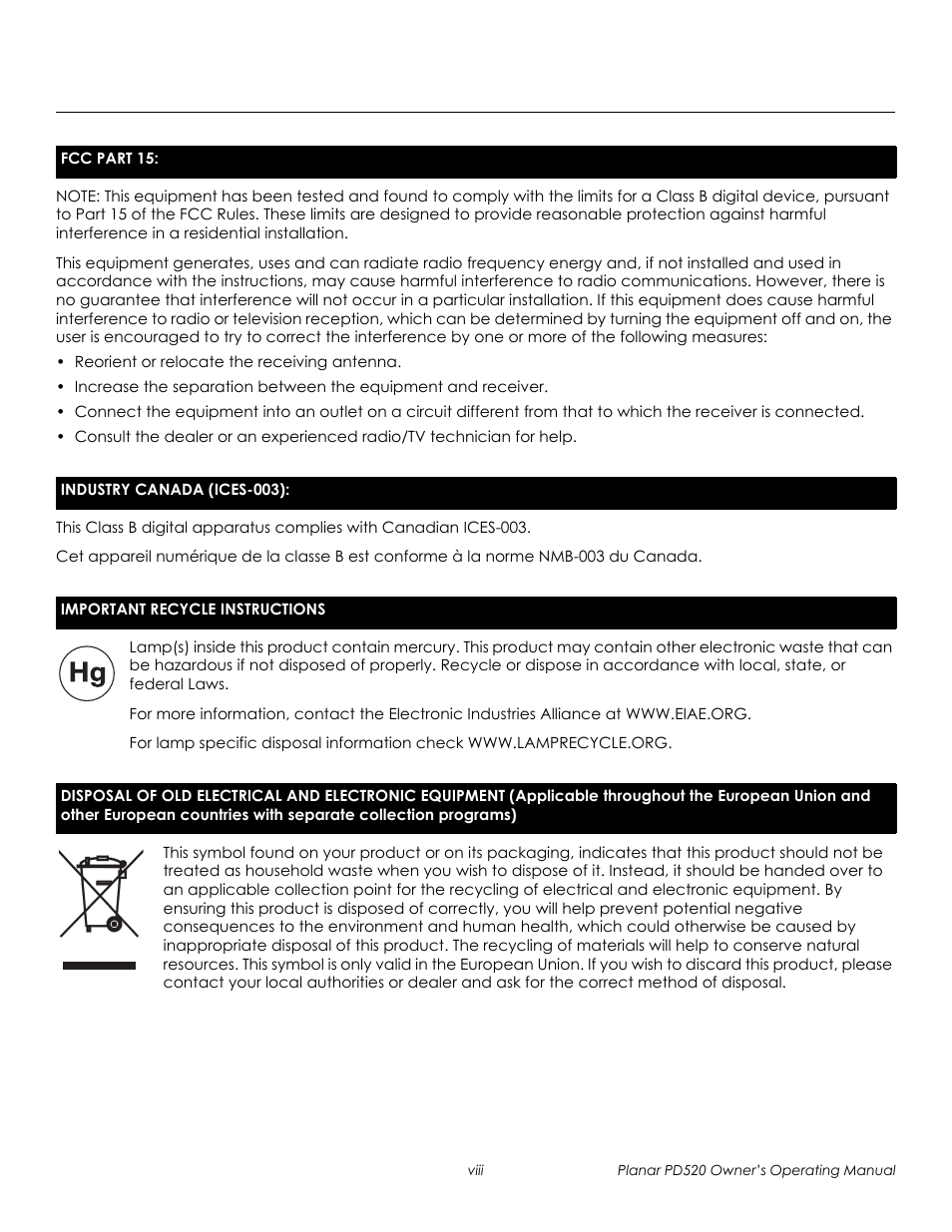 Prel imina ry | Planar FULL-HD PD520 User Manual | Page 8 / 66