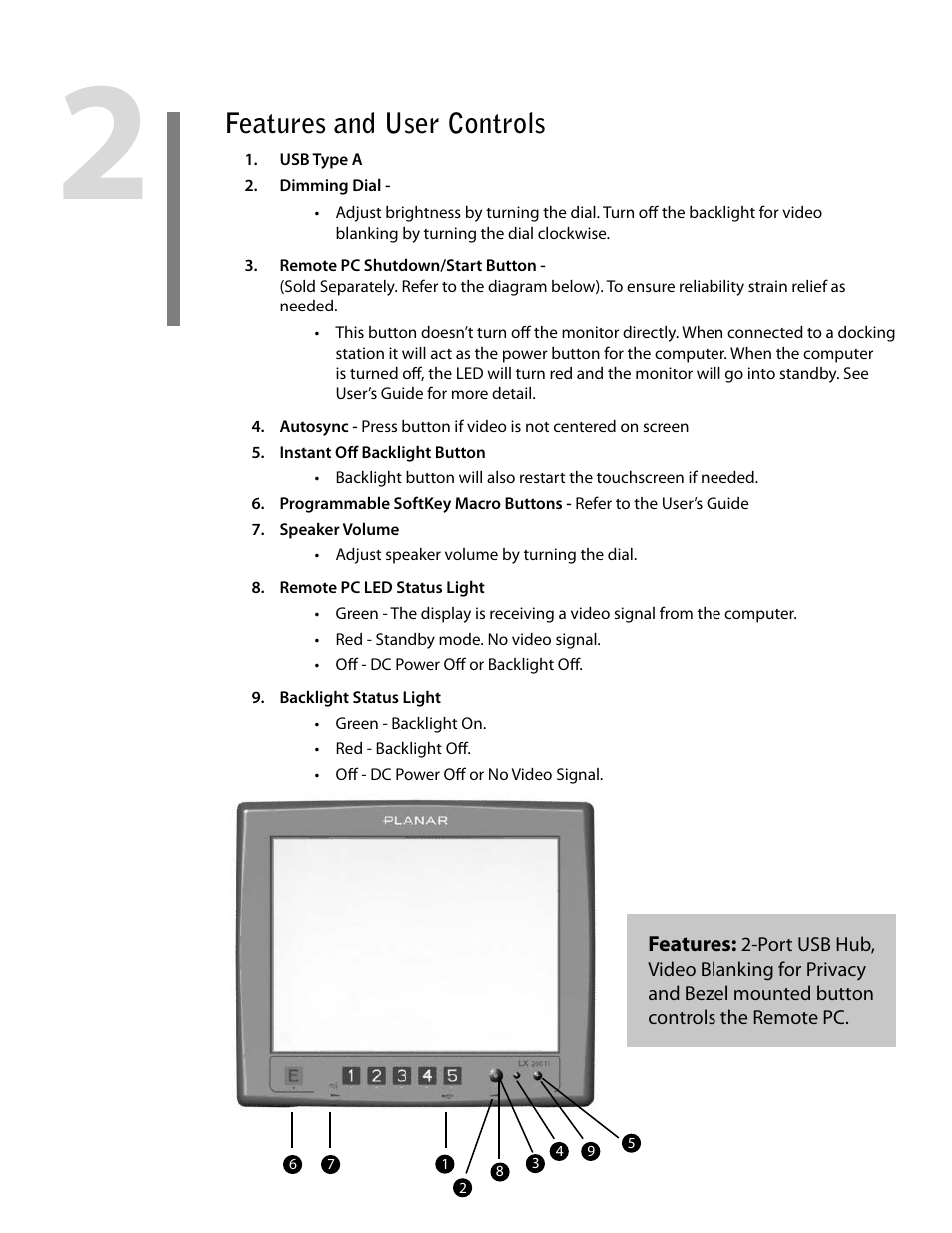 Features and user controls | Planar LX1200 User Manual | Page 3 / 4