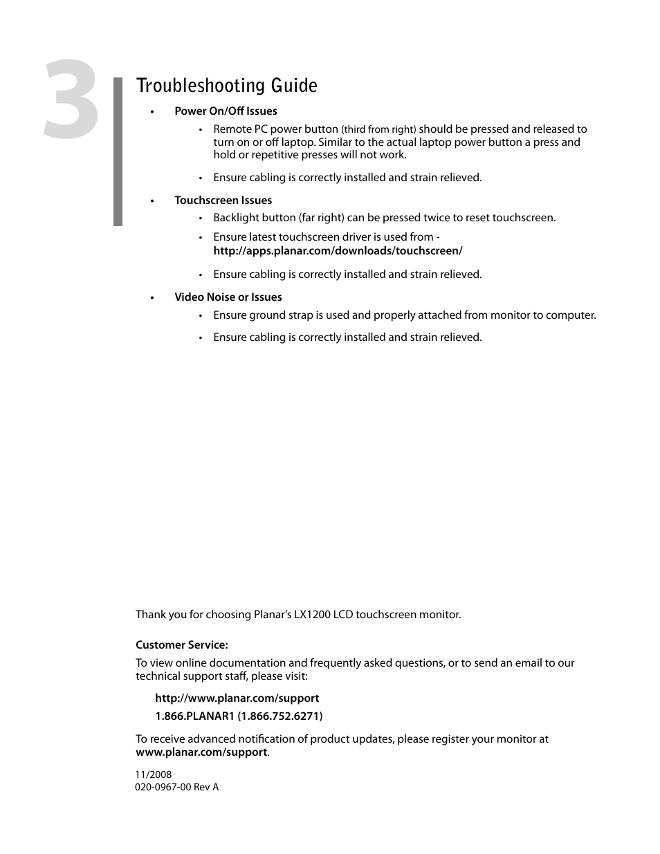 Troubleshooting guide | Planar LX1200 User Manual | Page 4 / 4