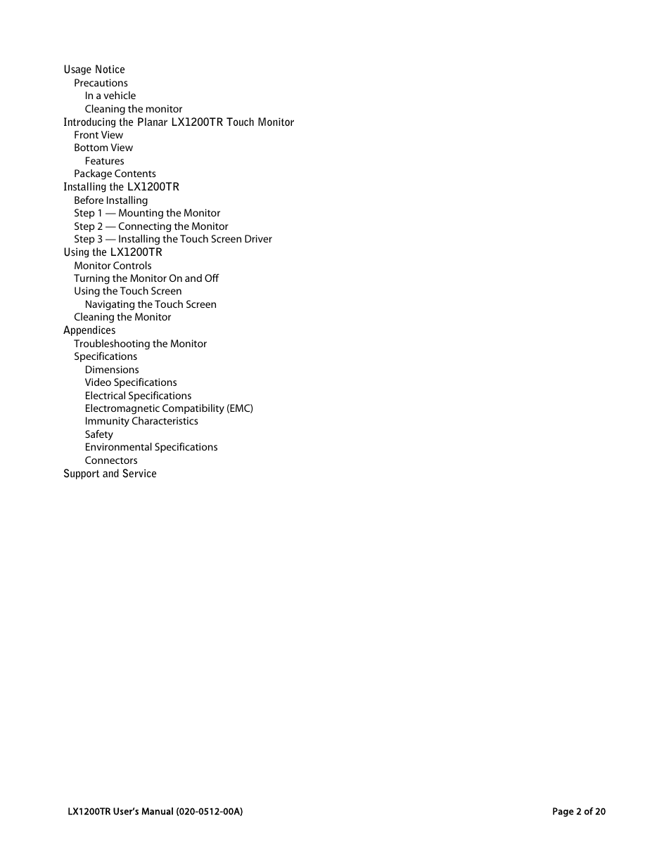 Planar LX1200TR User Manual | Page 2 / 20