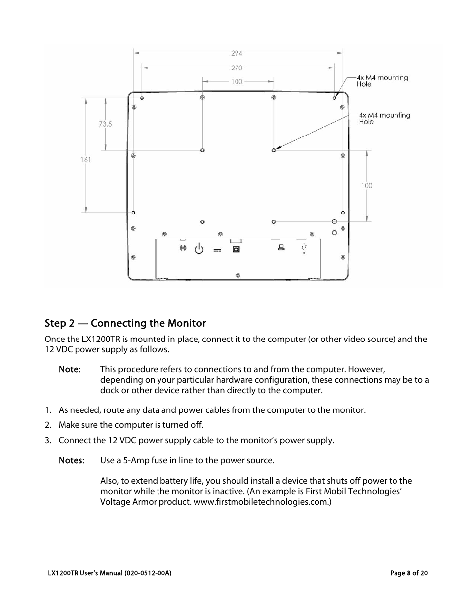 Step 2 — connecting the monitor | Planar LX1200TR User Manual | Page 8 / 20
