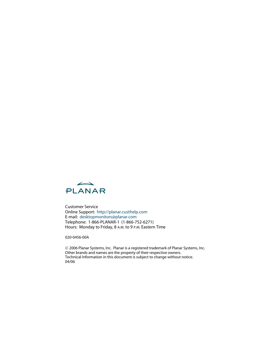 Planar SD2320W User Manual | Page 20 / 20