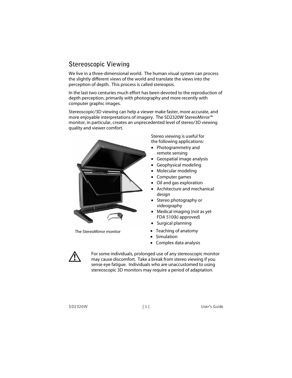 Stereoscopic viewing | Planar SD2320W User Manual | Page 6 / 20