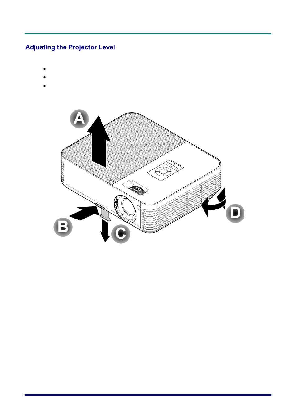 Adjusting the projector level, Djusting the, Rojector | Evel | Planar PR Line PR3020 User Manual | Page 24 / 54