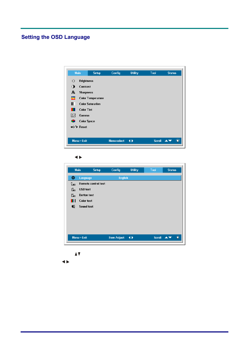 Setting the osd language, Etting the, Anguage | Planar PR Line PR3020 User Manual | Page 27 / 54