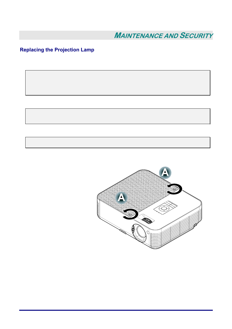 Maintenance and security, Replacing the projection lamp, Eplacing the | Rojection, Aintenance and, Ecurity | Planar PR Line PR3020 User Manual | Page 40 / 54