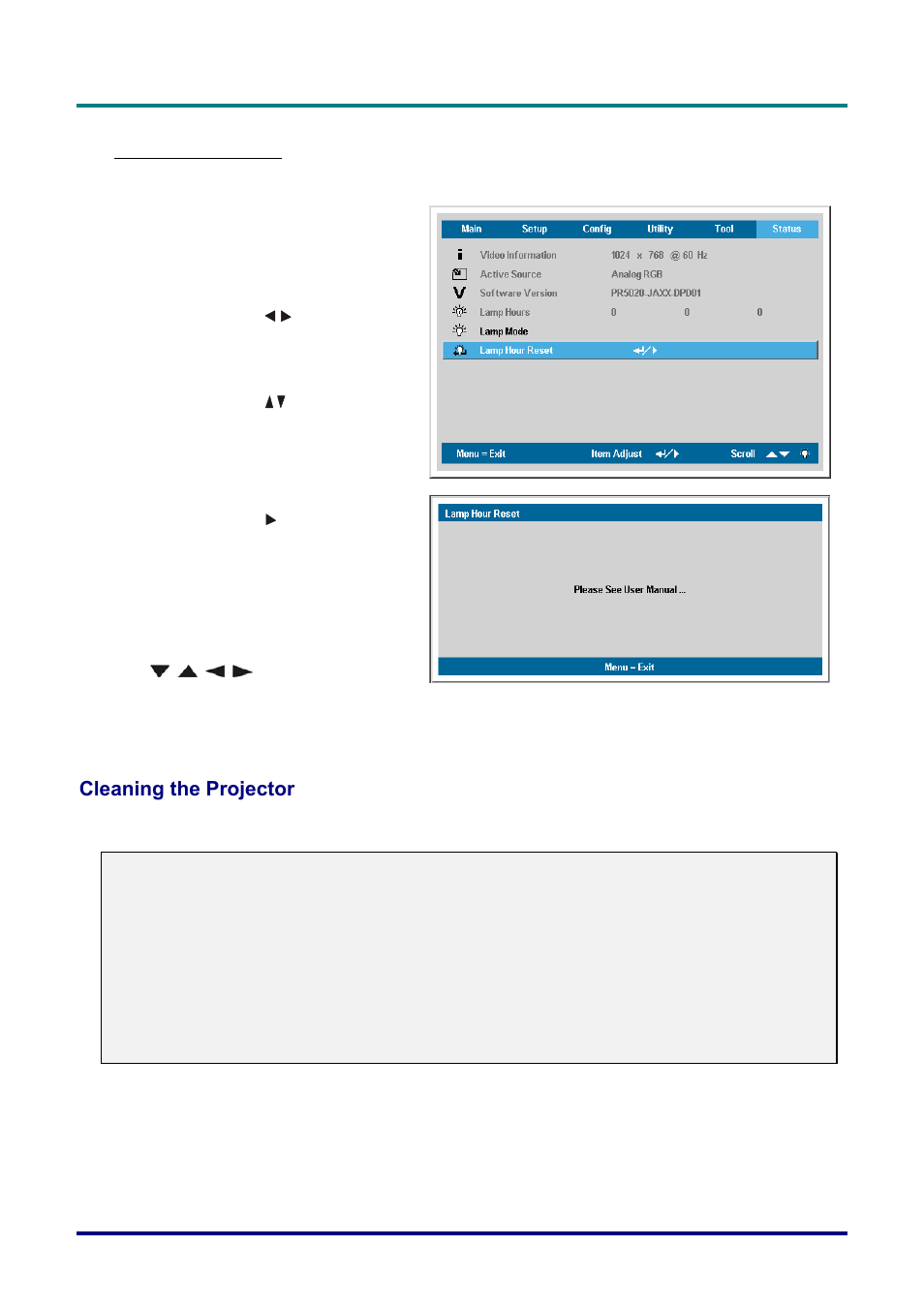 Resetting the lamp, Cleaning the projector, Leaning the | Rojector | Planar PR Line PR3020 User Manual | Page 43 / 54