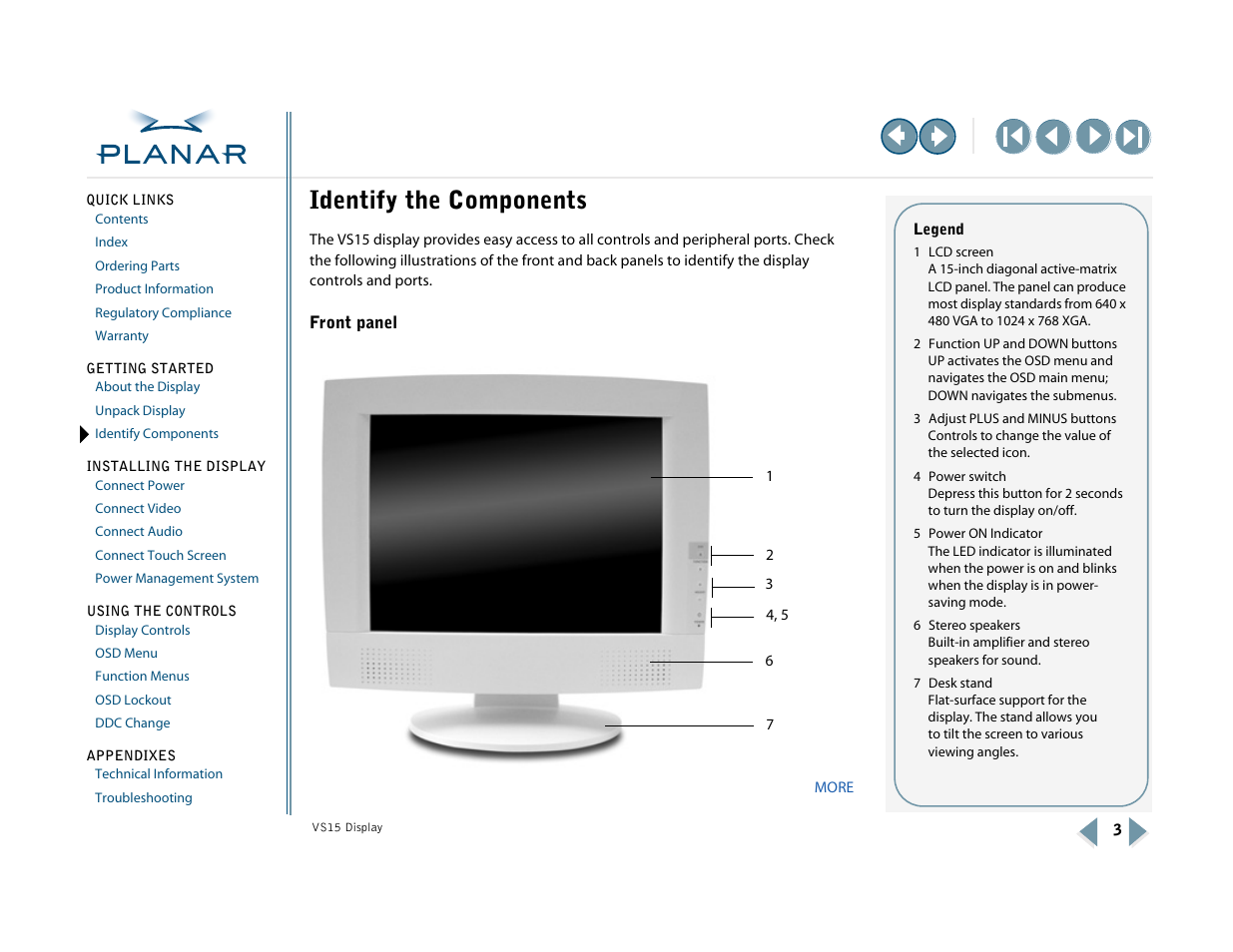 Identify the components, Front panel, Identify components | Planar VS15XAD-TR User Manual | Page 11 / 37