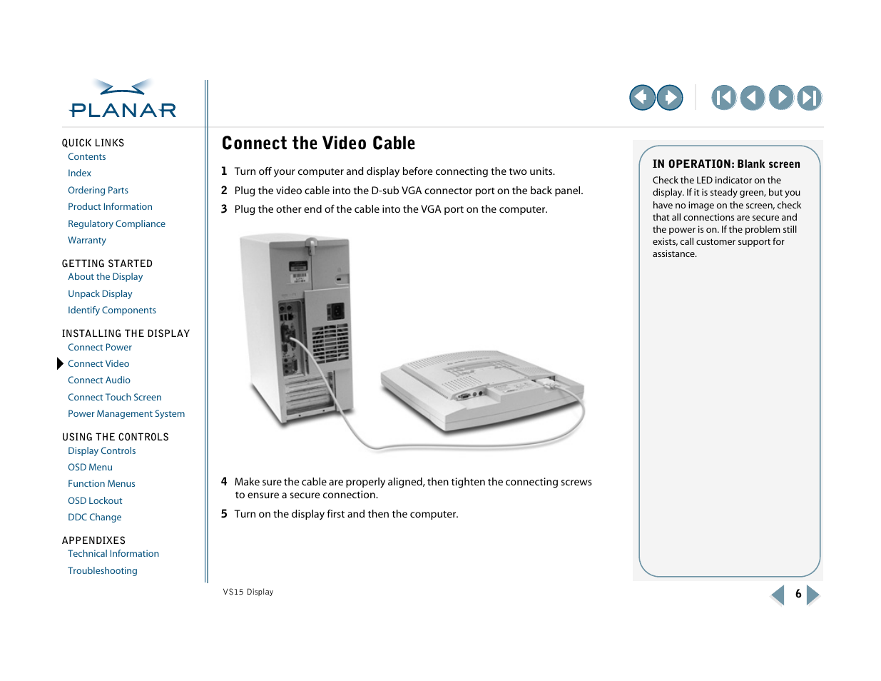 Connect the video cable, Connect video | Planar VS15XAD-TR User Manual | Page 14 / 37