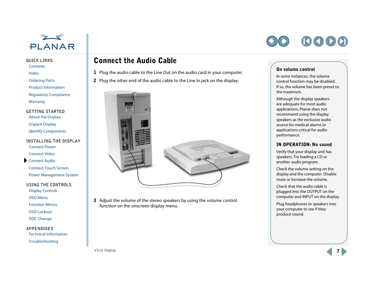 Connect the audio cable, Connect audio | Planar VS15XAD-TR User Manual | Page 15 / 37